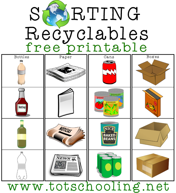 Sorting Recyclables Free Printable Earth Day Activities