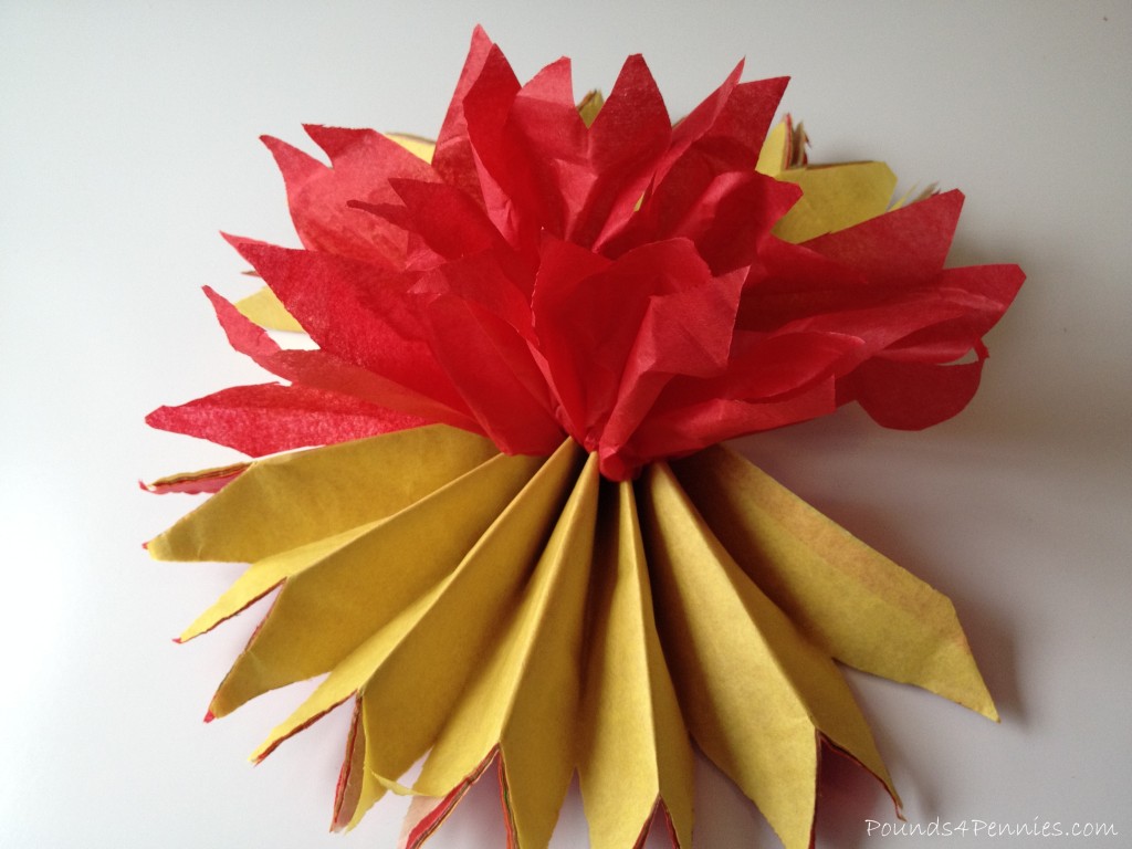 Folded up tissue paper for turkey craft