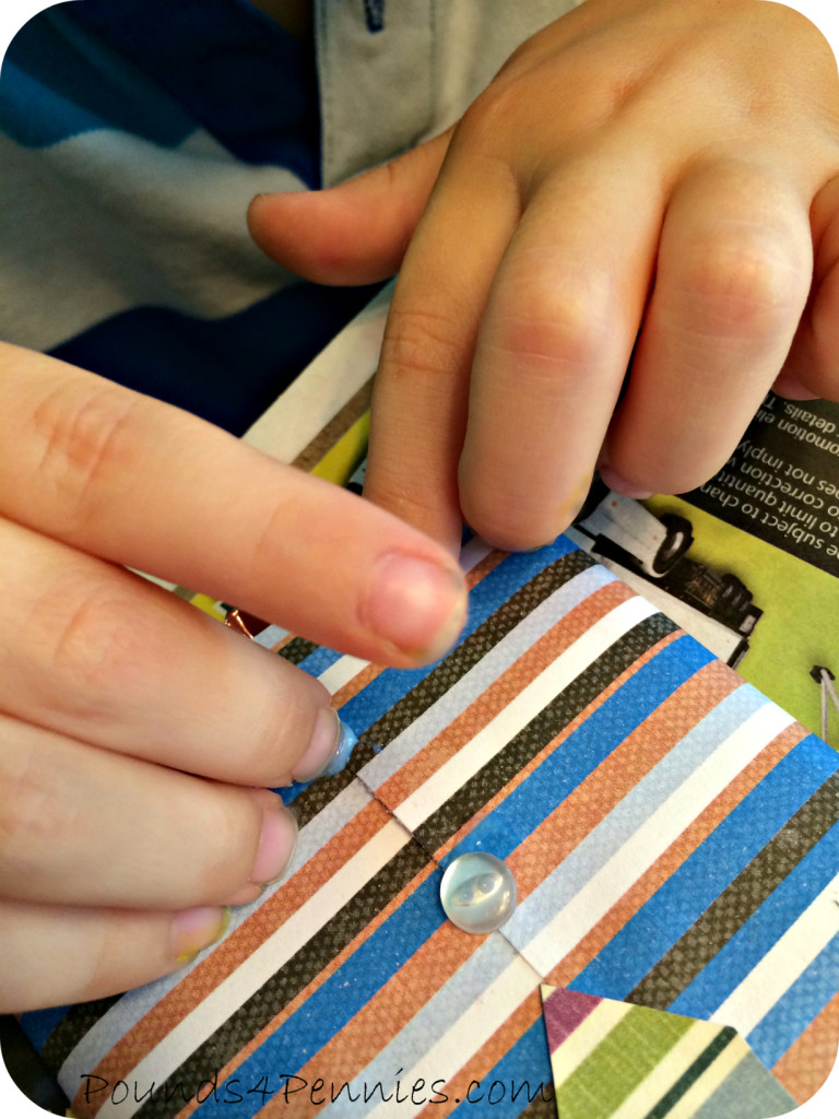 Gluing Buttons on Chocolate Bar Wrappers